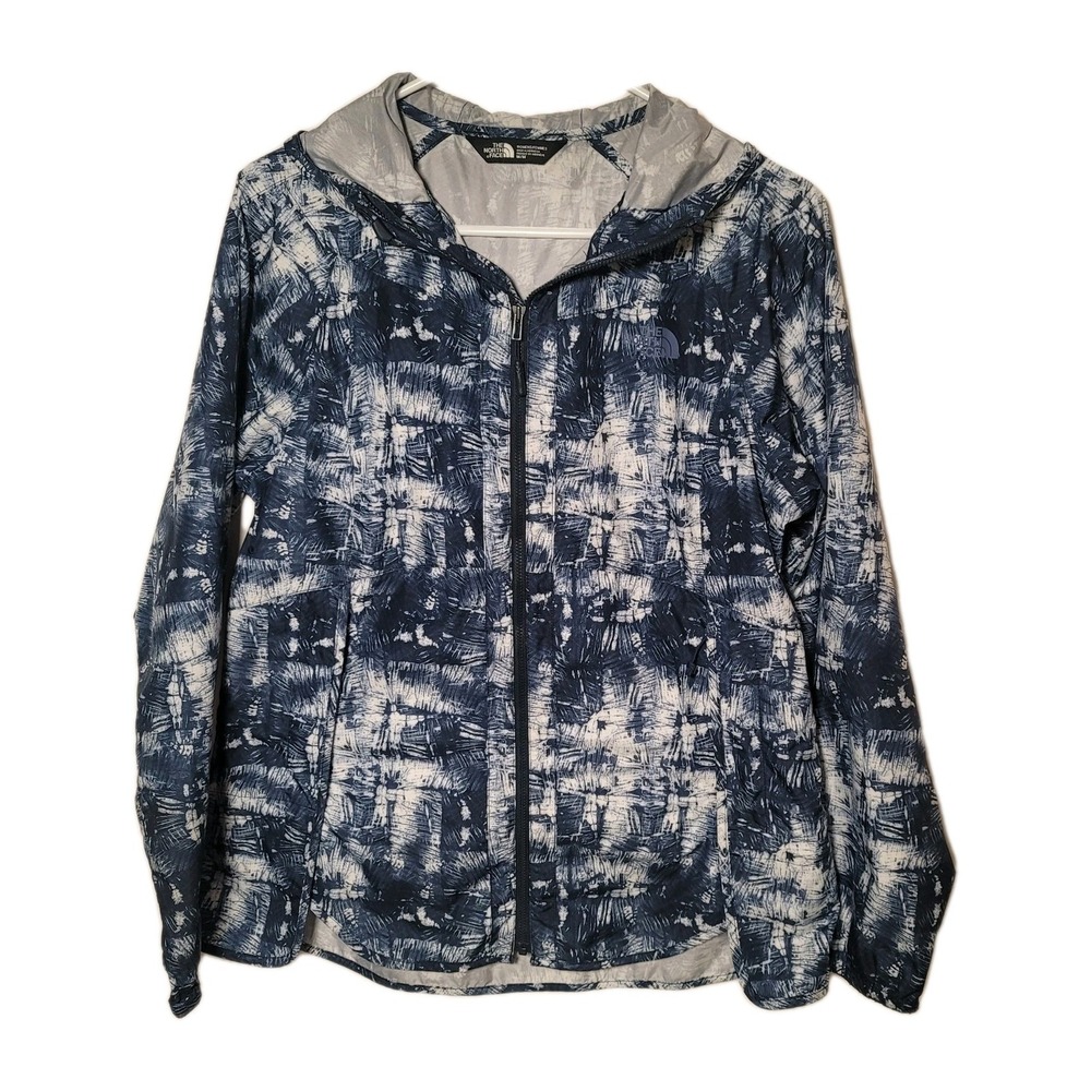 The North Face Windwall‎ Flyweight Jacket Womens Hooded White Blue Rain Coat M